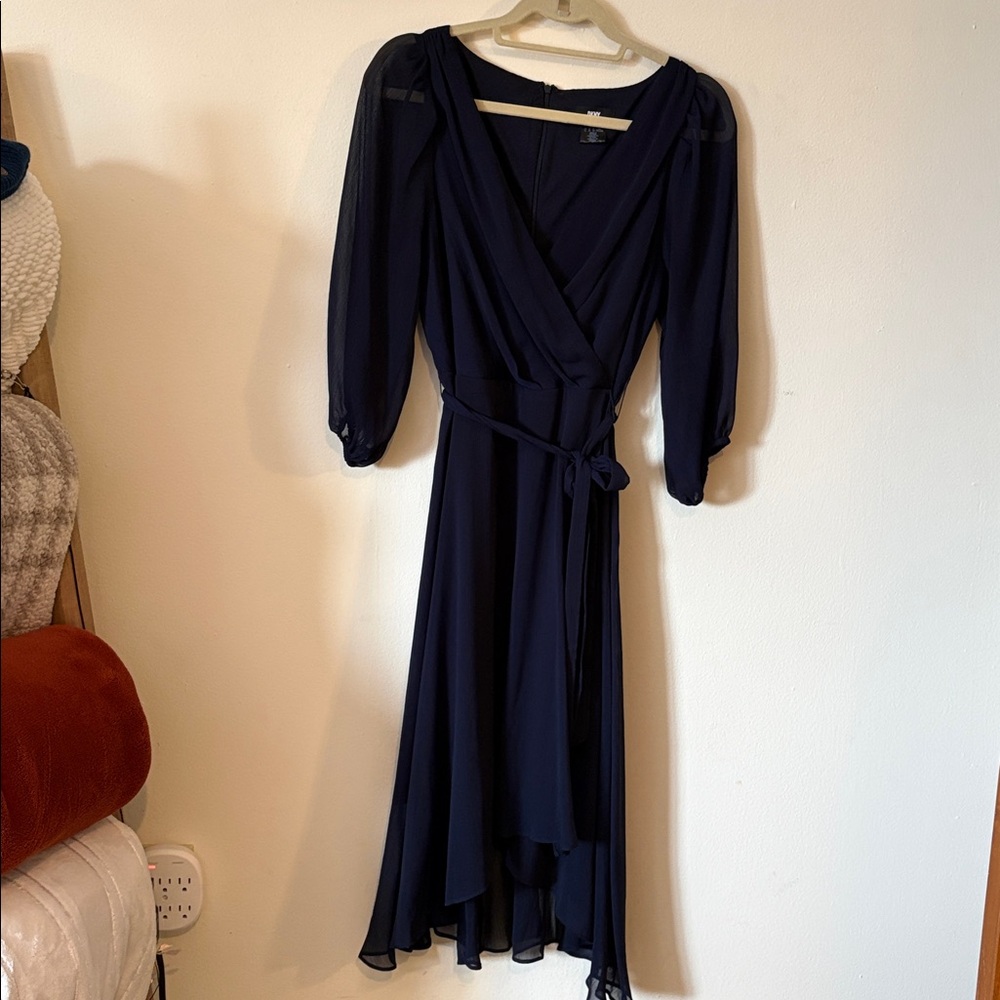 Elegant Navy Blue Wrap Dress
